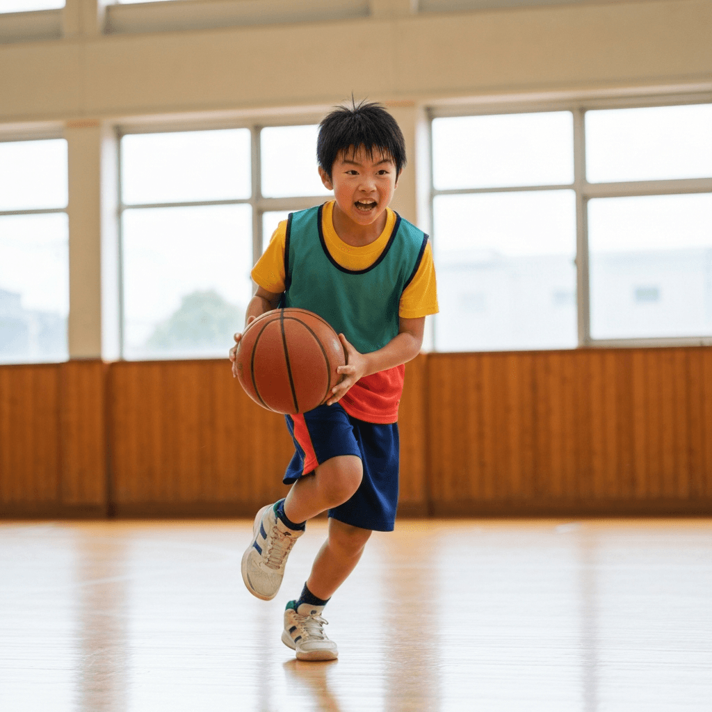 10歳の子どもが真剣にスポーツの練習をしている様子