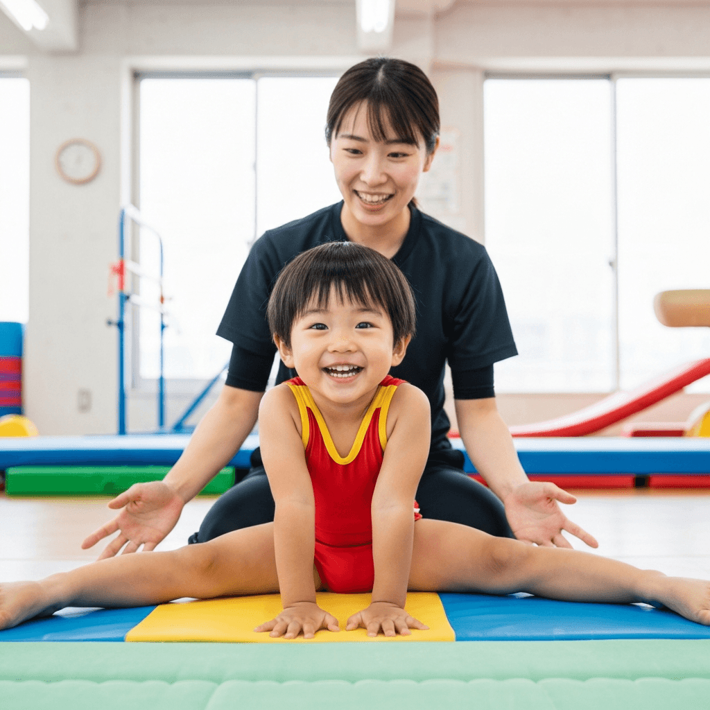3歳の子どもが体操をしている様子