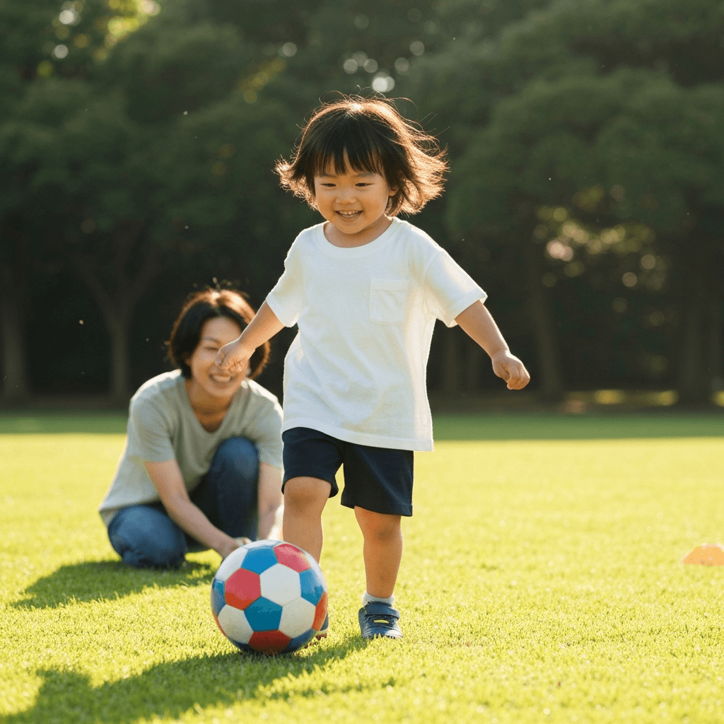 4歳の子どもがサッカーをしている様子