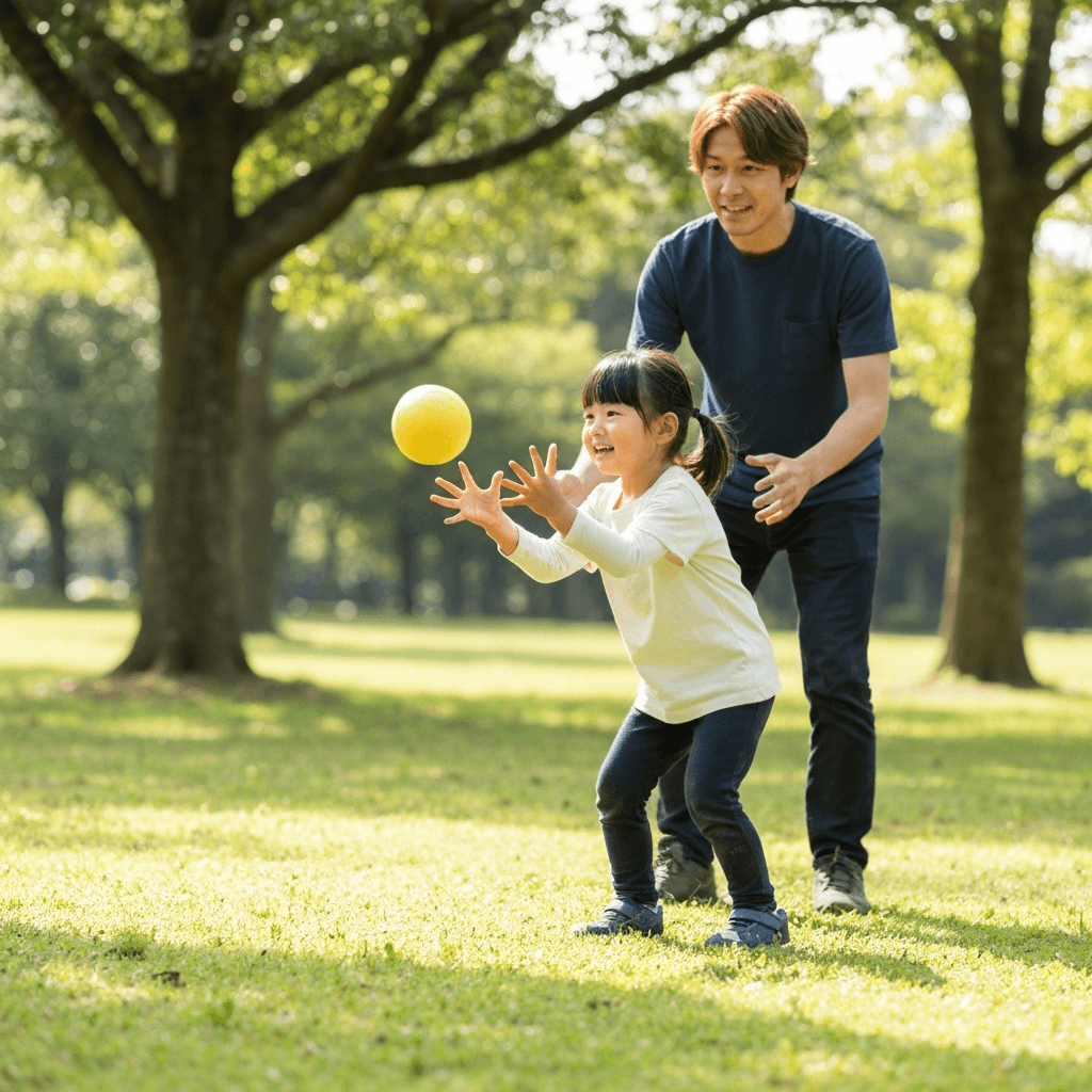 ゆっくり練習している子どもを見守る親
