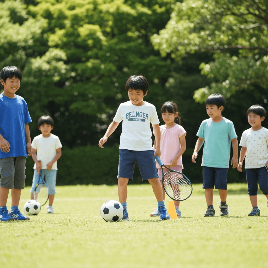 様々な年齢の子どもたちがスポーツを楽しんでいる様子
