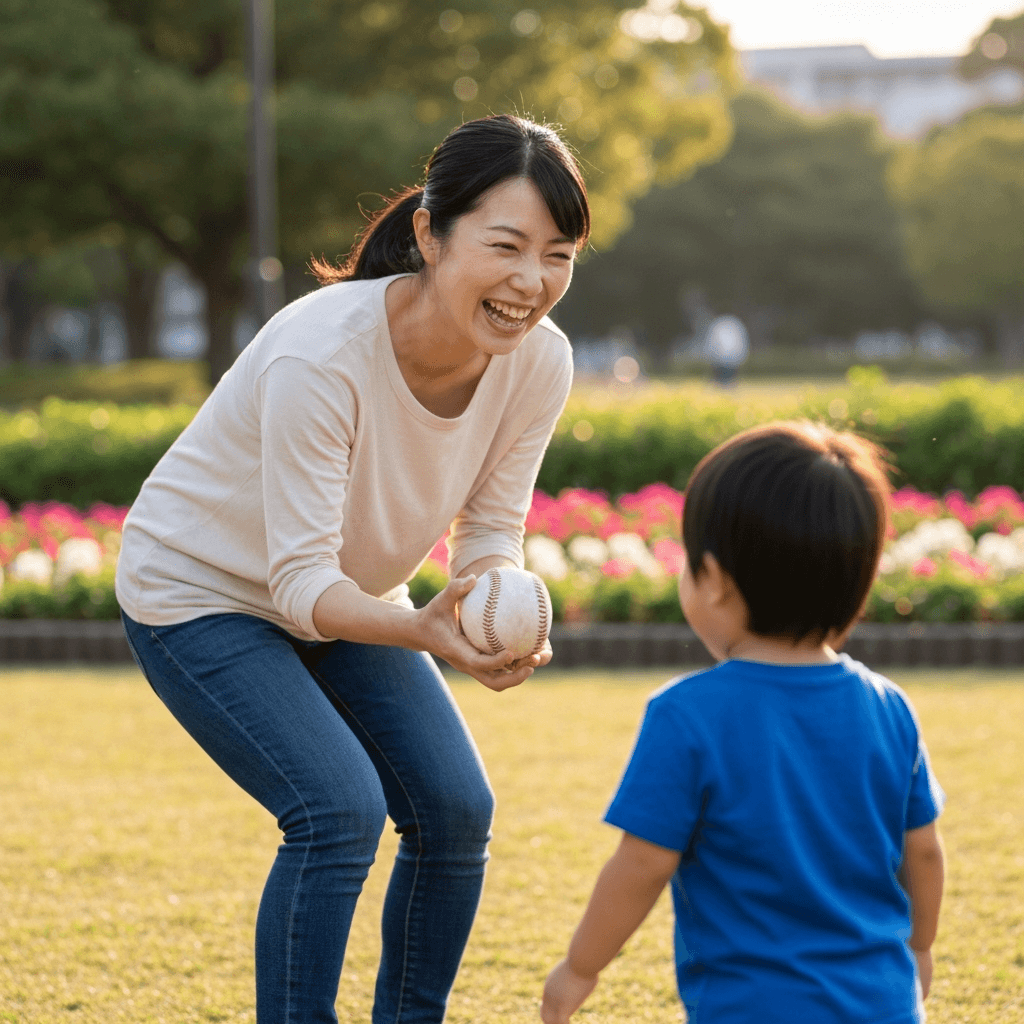 一緒に体を動かす親子