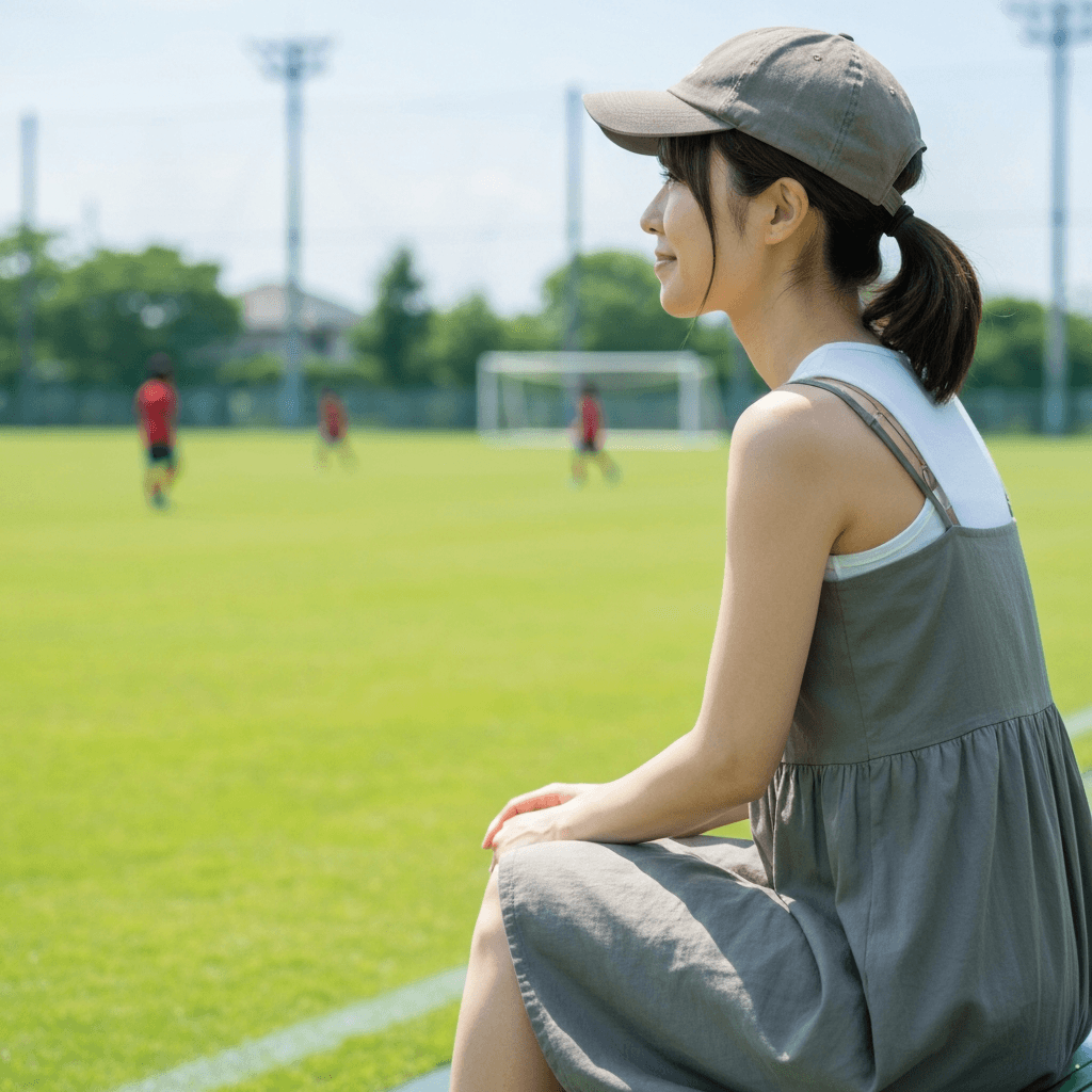 試合を観戦している親と緊張している子ども