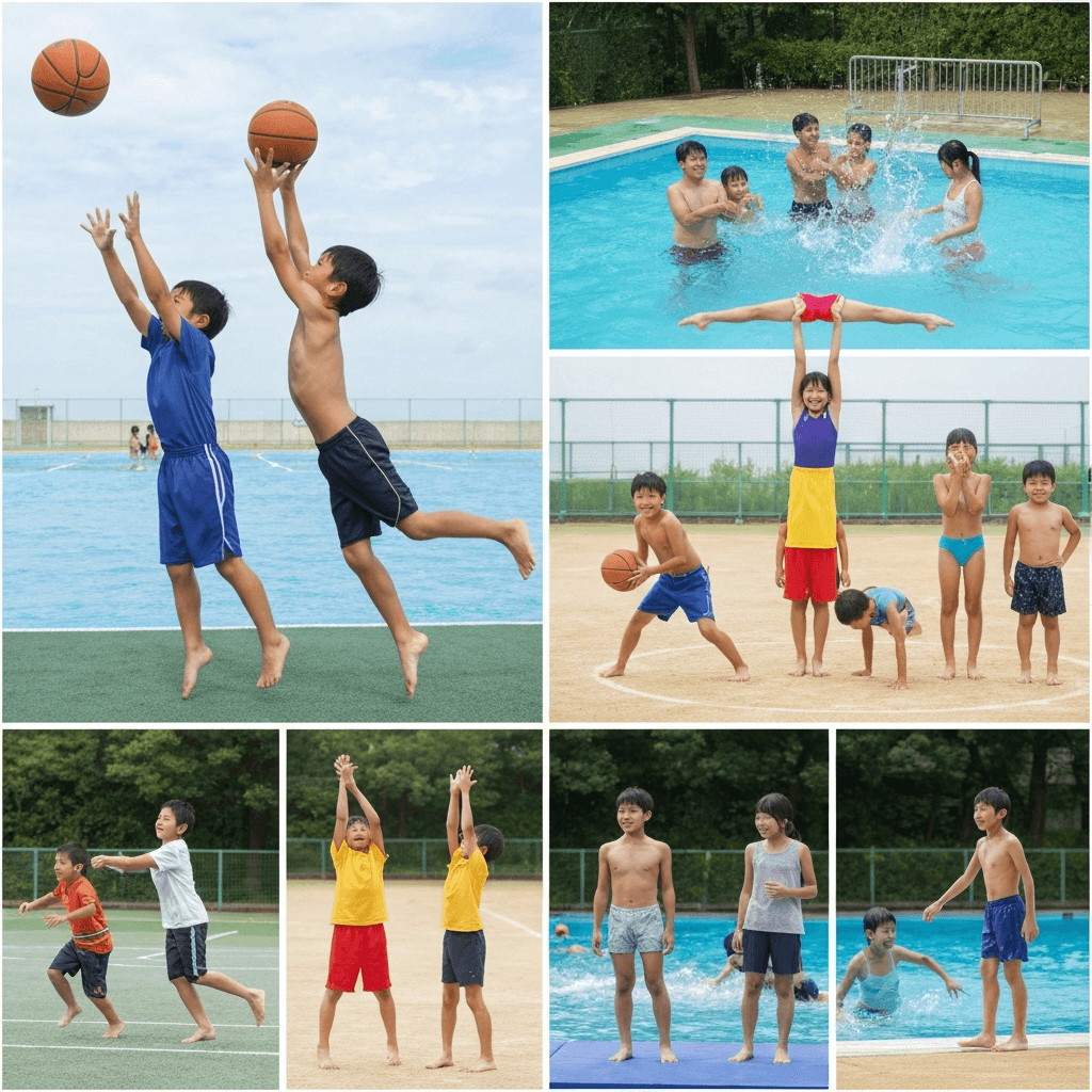 様々な体格の子どもたちがスポーツをしている様子